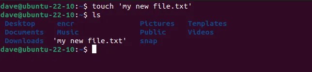 Using touch to create a file with spaces in its name, with the whole filename enclosed in quotes