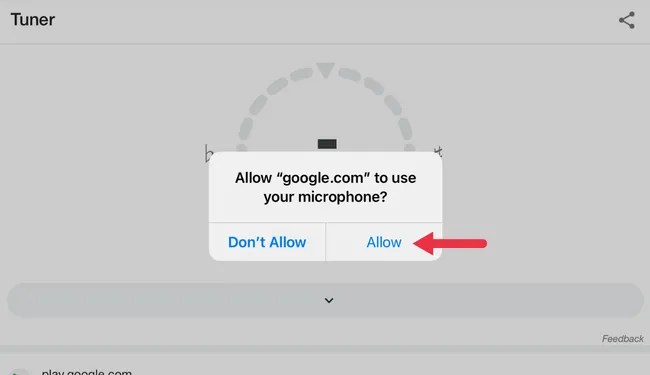 Google Guitar Tuner microphone permission prompt