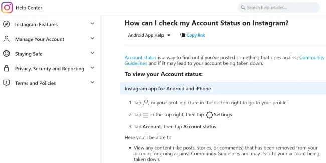 An article on Instagram Help Center.