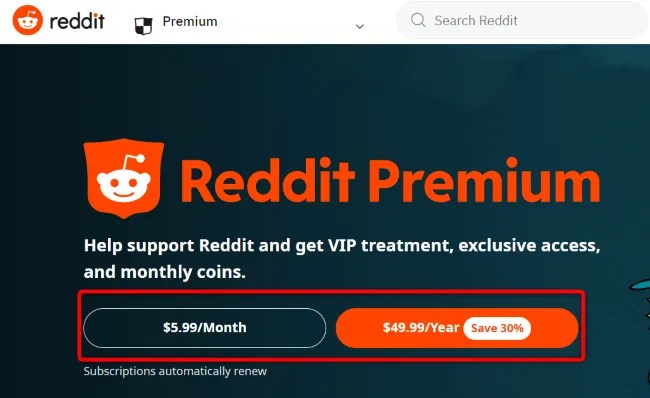 Reddit Premium site.