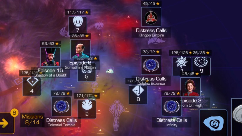 The galaxy map screen on Star Trek Timelines