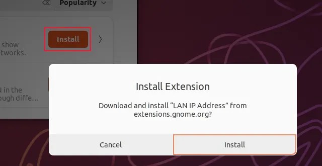 The Install Extension confirmation dialog