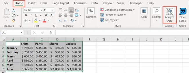 Analyze Data on the Home tab