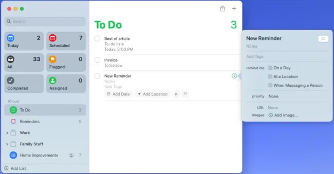 Apple Reminders To Do list