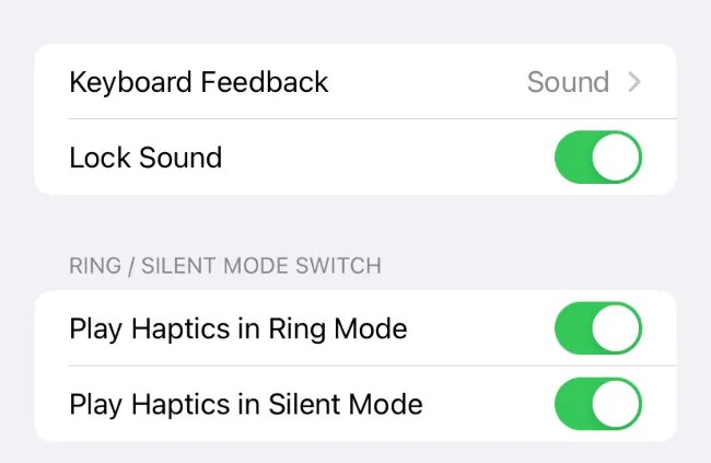 Keyboard feedback settings on iPhone