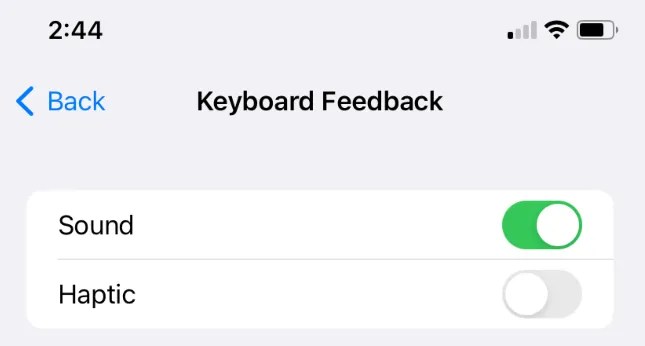 Keyboard feedback settings on iPhone
