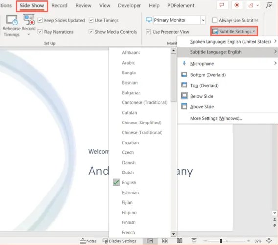 Subtitle Settings in PowerPoint