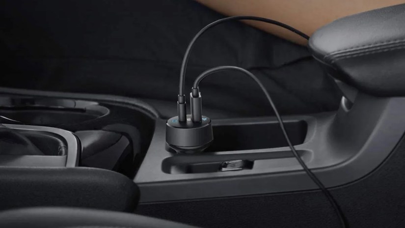An in-car charger with two ports.