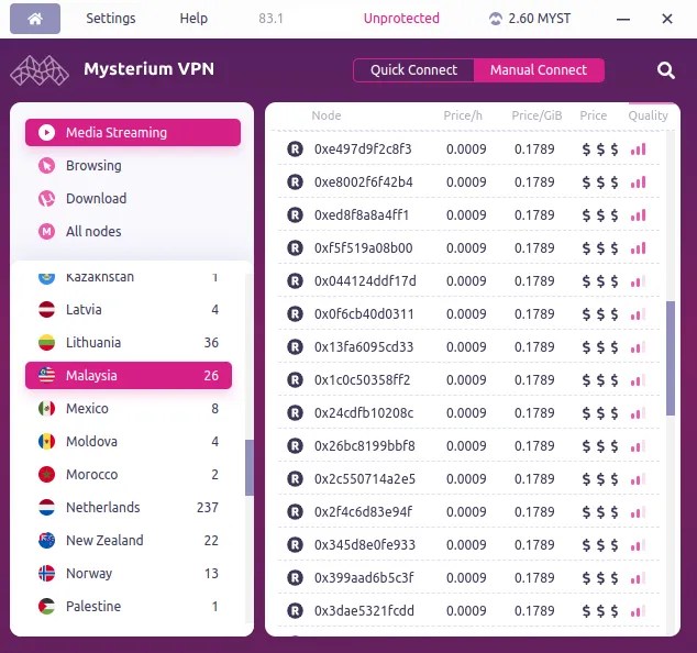 Mysterium VPN&rsquo;s streaming nodes