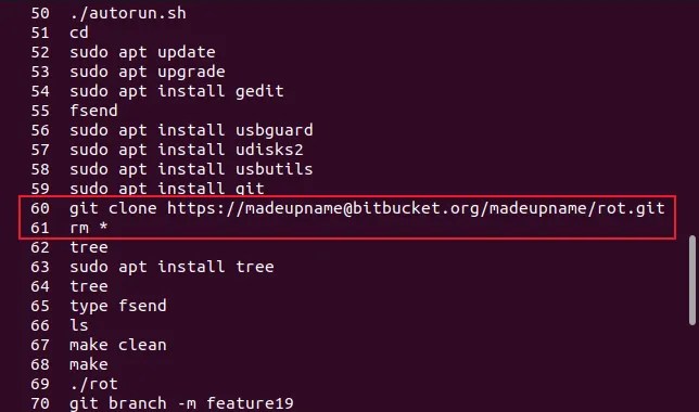 The command history displayed in a terminal window