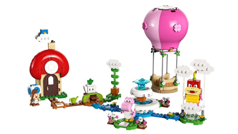 A LEGO Super Mario model sits on a white background.