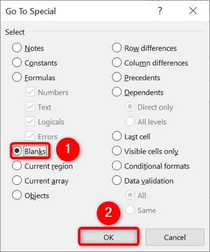Enable &ldquo;Blanks&rdquo; and click &ldquo;OK.&quot;