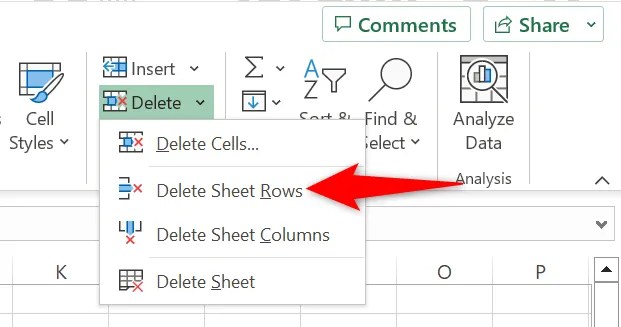 Select Delete &gt; Delete Sheet Rows.