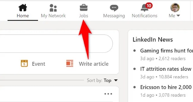 Click &ldquo;Jobs&rdquo; at the top.