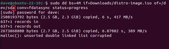 Mistakenly writing an image to the main hard drive ends with an error message