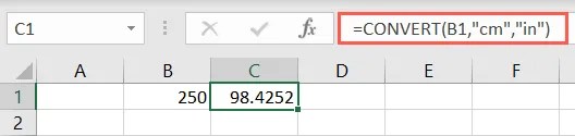 CONVERT function for centimeters to inches