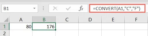 CONVERT function for Celsius to Fahrenheit