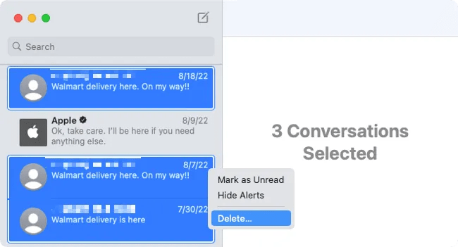 Delete multiple conversations on Mac