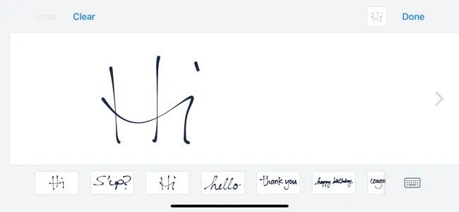 Handwriting canvas in Messages