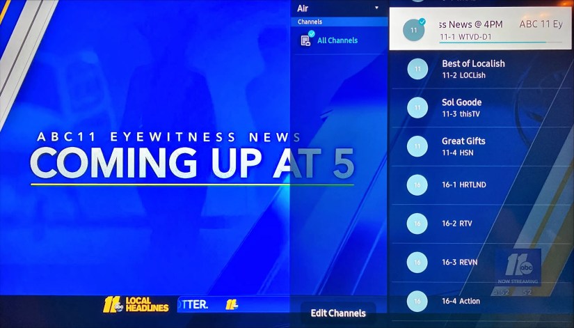 Channel list on TV