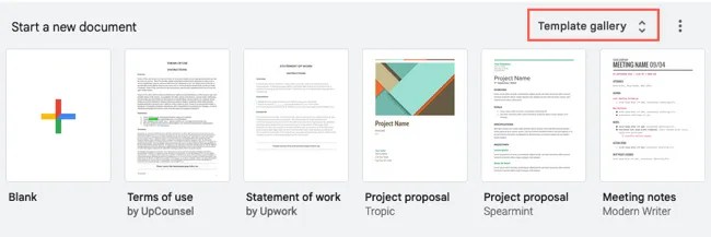 Template Gallery link in Google Docs
