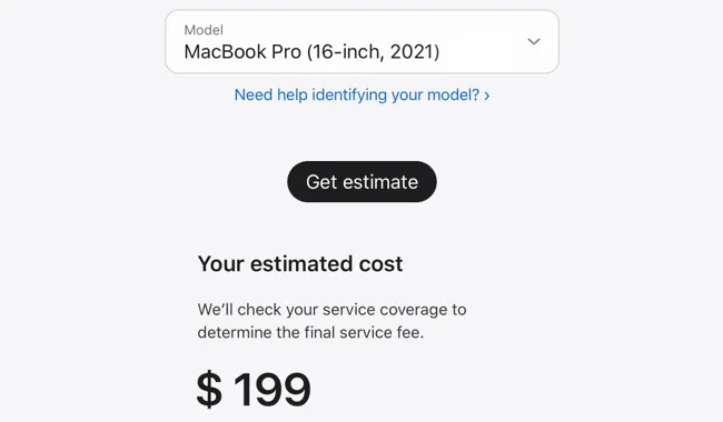 Apple MacBook Pro 2021 battery service fee