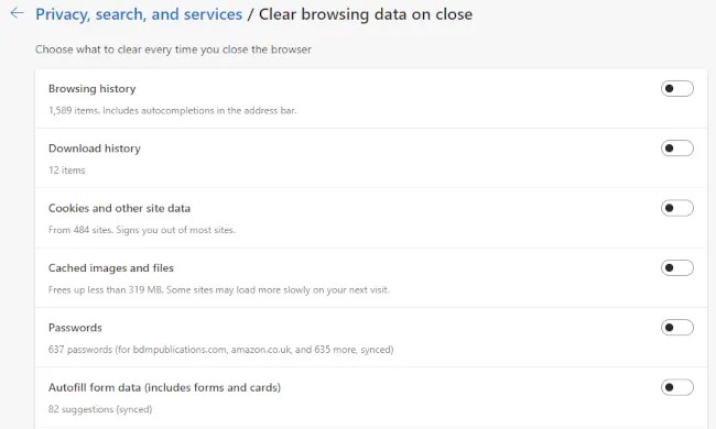 browser cache options in Microsoft Edge
