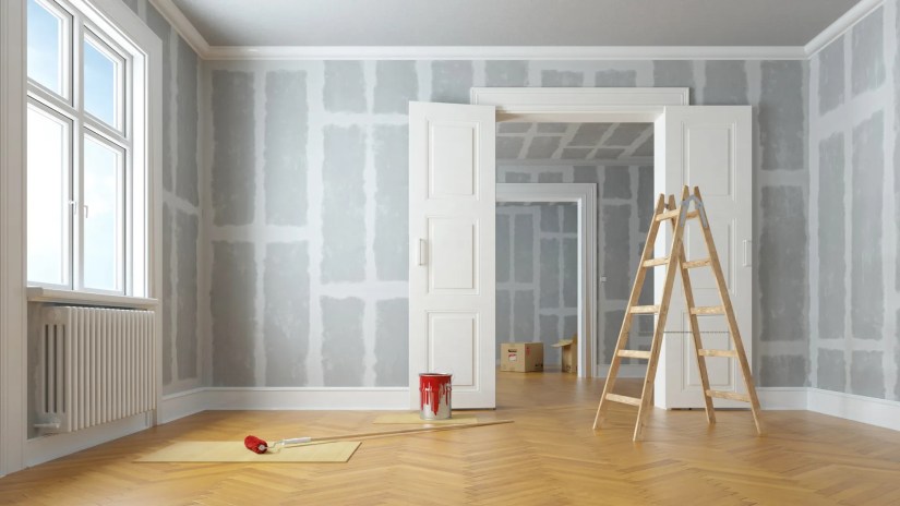 drywall and plaster in a living room