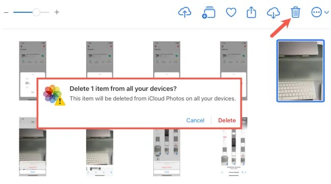 Delete a photo on iCloud.com