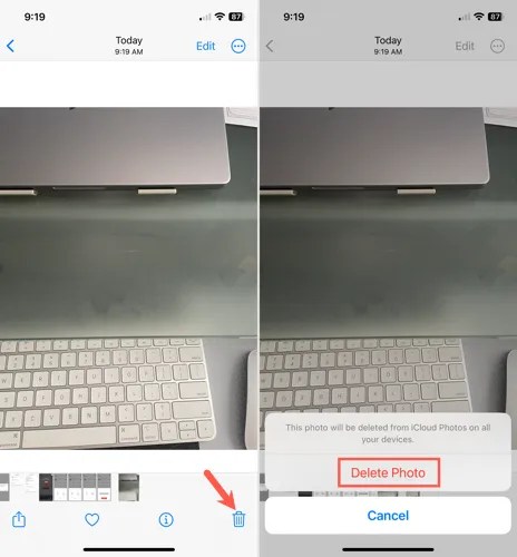 Delete photo on iPhone
