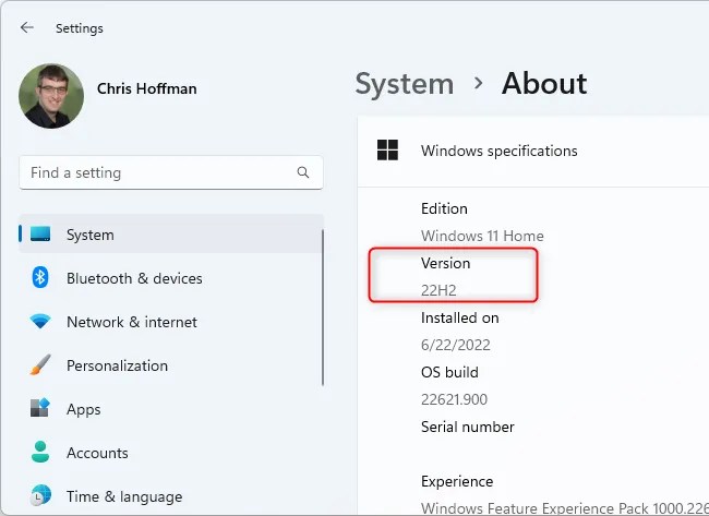 The version number displayed in Windows 11&rsquo;s settings.