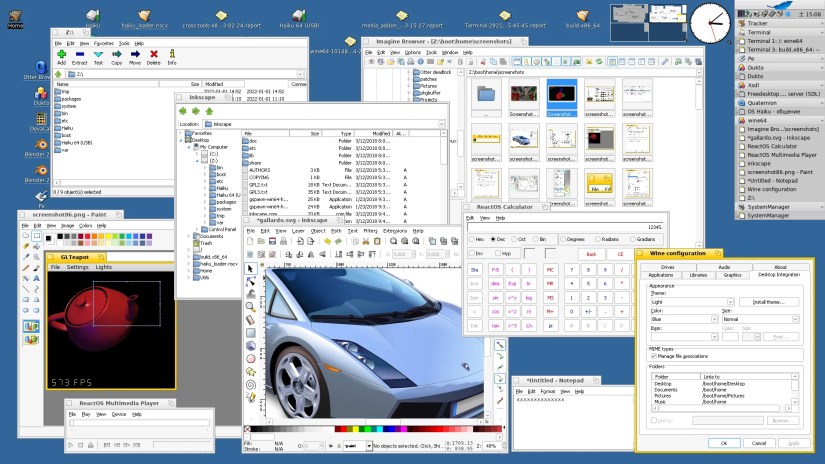 Screenshot of Haiku OS with Wine running