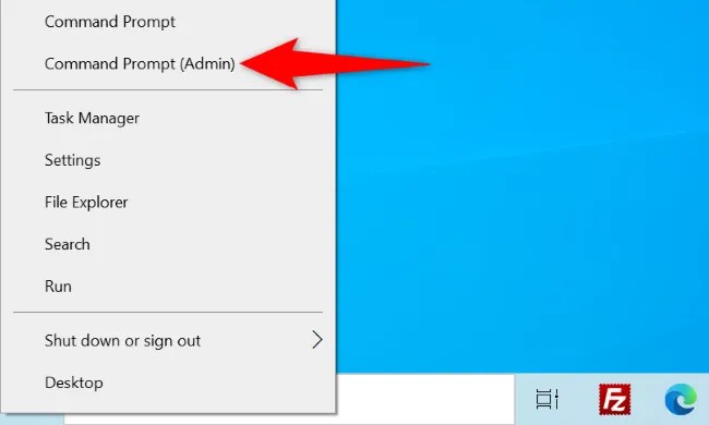Select &ldquo;Command Prompt (Admin).&rdquo; in the menu.