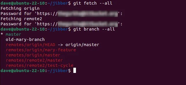 Using git fetch &ndash;all to update the local metadata and using git branch &ndash;all to list all branches, local and remote