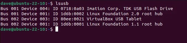 Using lsusb to list connected USB devices