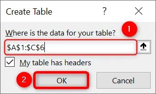 Verify the data range and select &ldquo;OK.&quot;