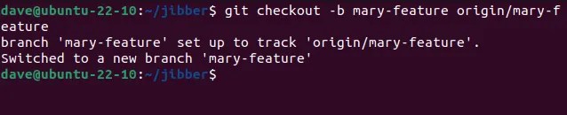 Checking out a remote branch with the git checkjout -b command, using the remote name and the branch name