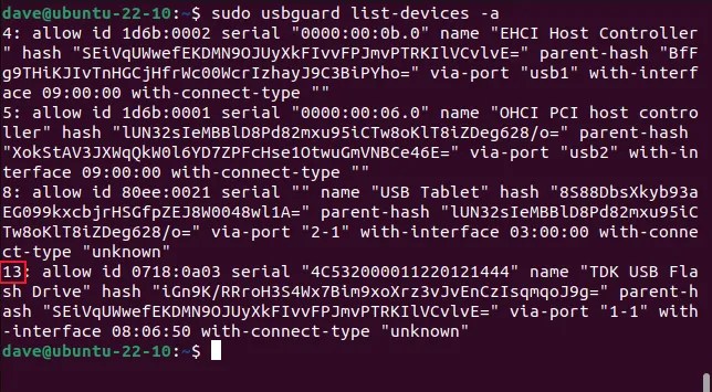Obtaining a USB device&rsquo;s ID number using the list-devices command