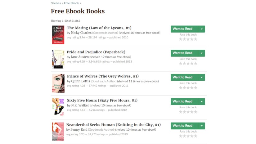 A screenshot shows the Goodreads free eBooks list.