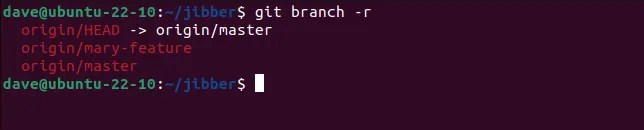 Using the git branch -r command to list remote branches