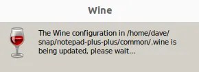 The configuring Wine notification dialog