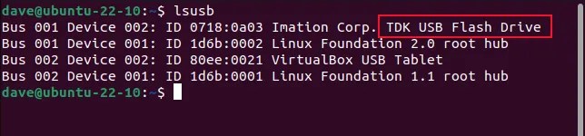Using lsusb to list connected USB devices