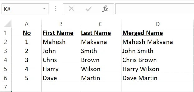 Merged first and last names.