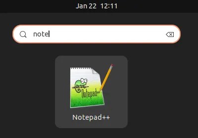 The Notepad++ icon in the GNOME application search results