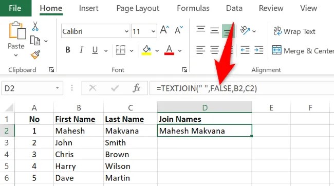 Merge names with TEXTJOIN.