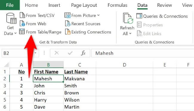 Choose Data &gt; From Table/Range.