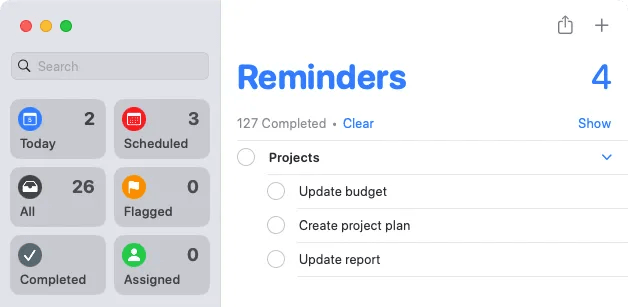 Group of reminders in Reminders on Mac