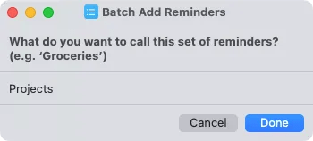 Group name in the Batch Add Reminders Shortcut