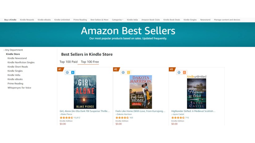 A screenshot shows Amazon&rsquo;s list of free best sellers.