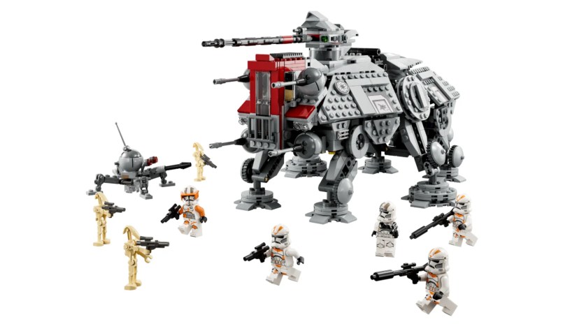 A LEGO model of the AT-TE Walker sits against a white background.